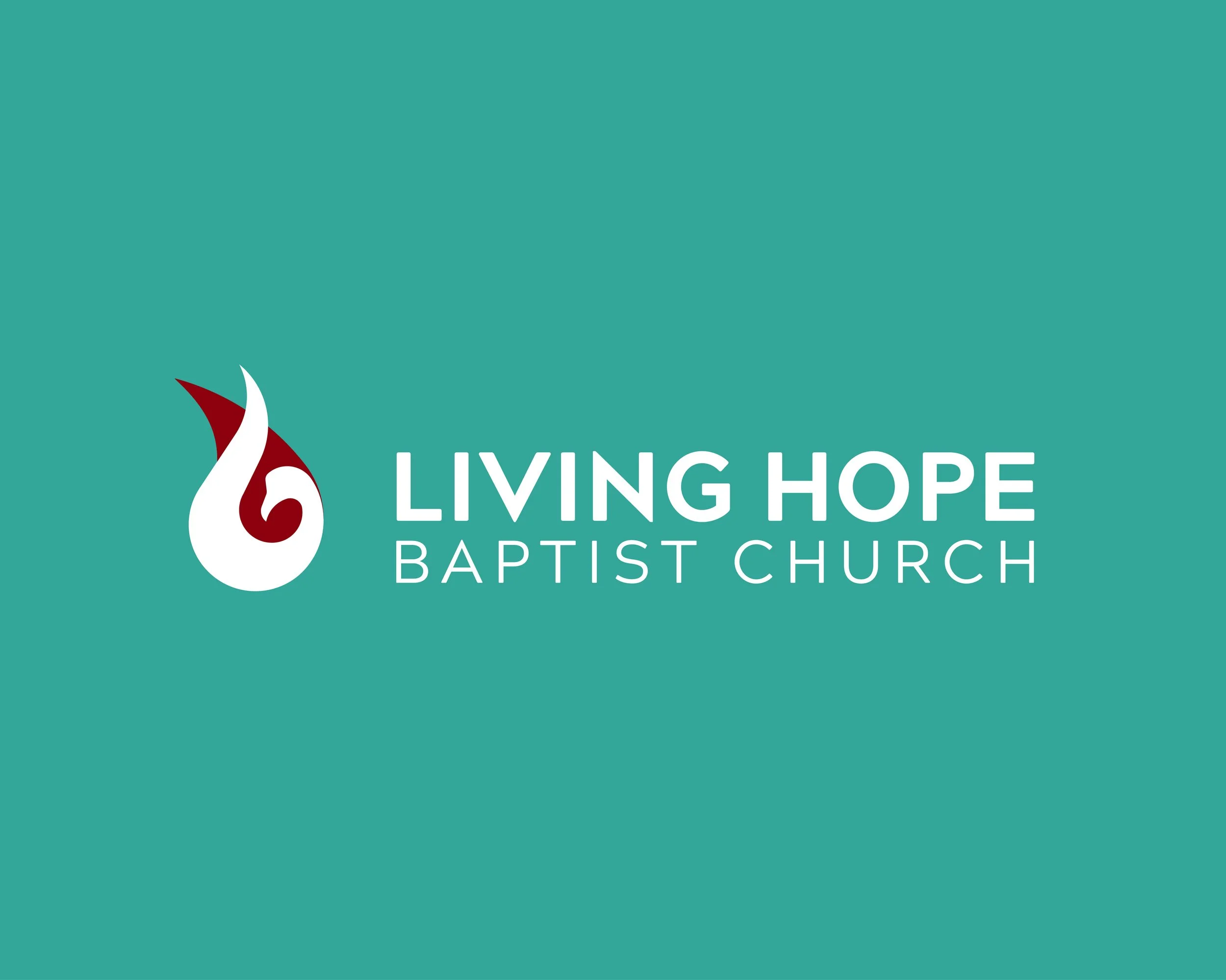 Logo of Living Hope Baptist Church with a stylized flame and the text 'Living Hope Baptist Church' on a teal background.