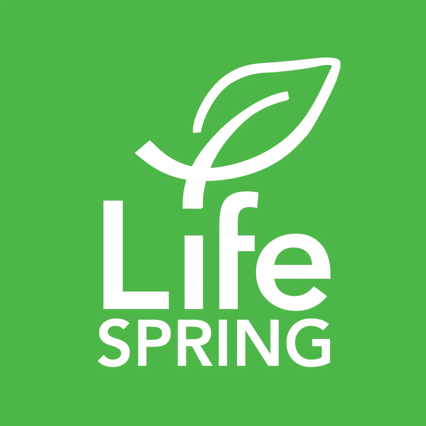 Green background with a white outline of a leaf and the words 'Life Spring' in white text.