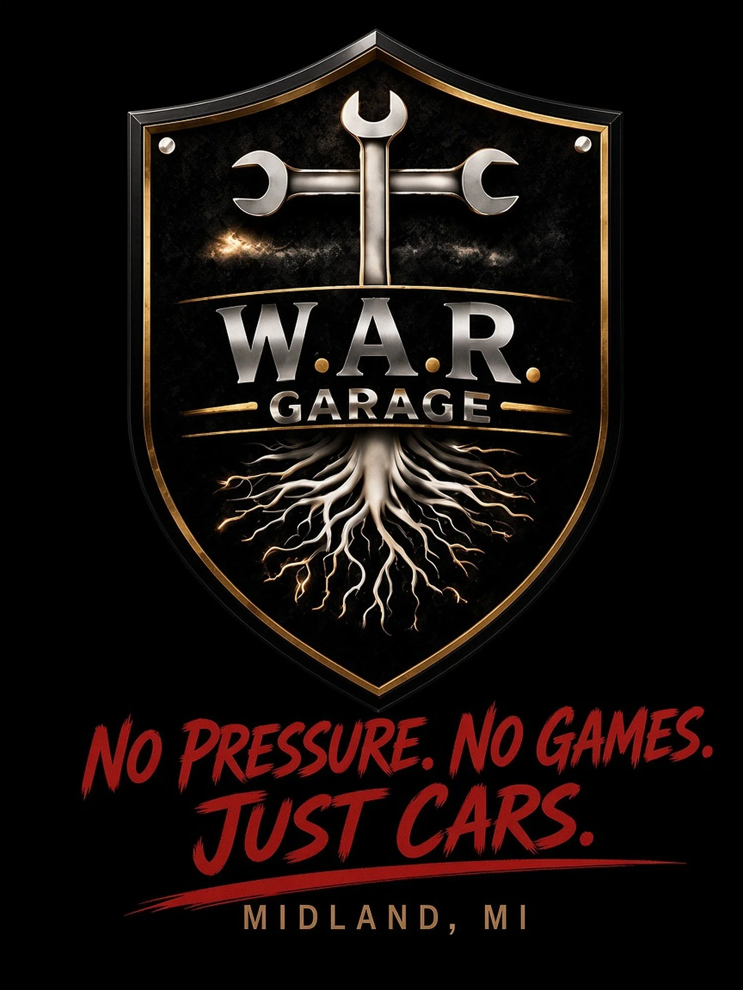 W.A.R. Garage Auto logo - No Pressure. No Games. Just Cars. Midland, MI