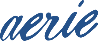 A stylized logo of the word 'aerie' in blue cursive script.