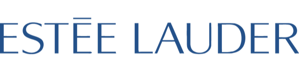 The Estée Lauder logo displayed in blue text on a black background.