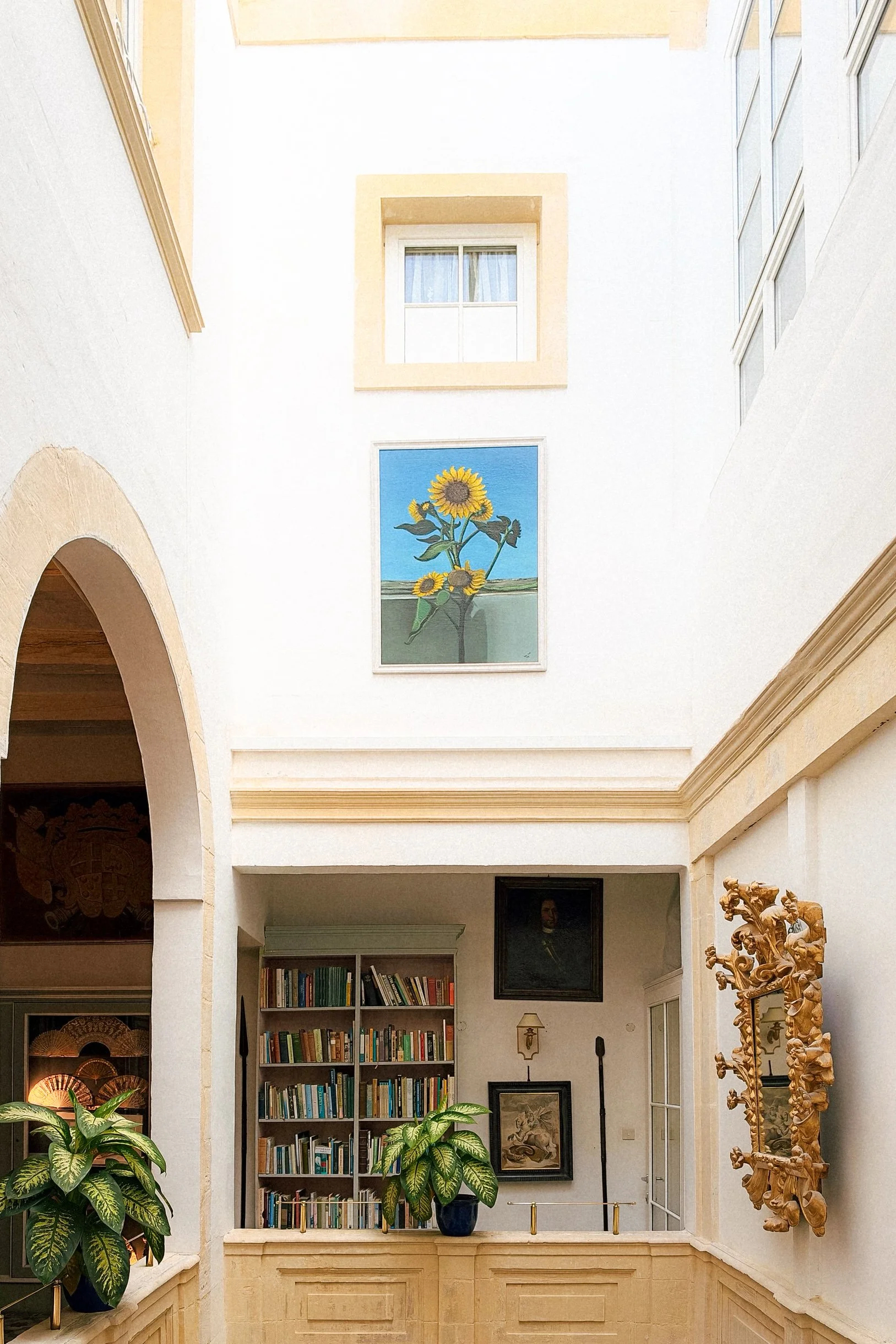 Courtyard image with sunflower artwork