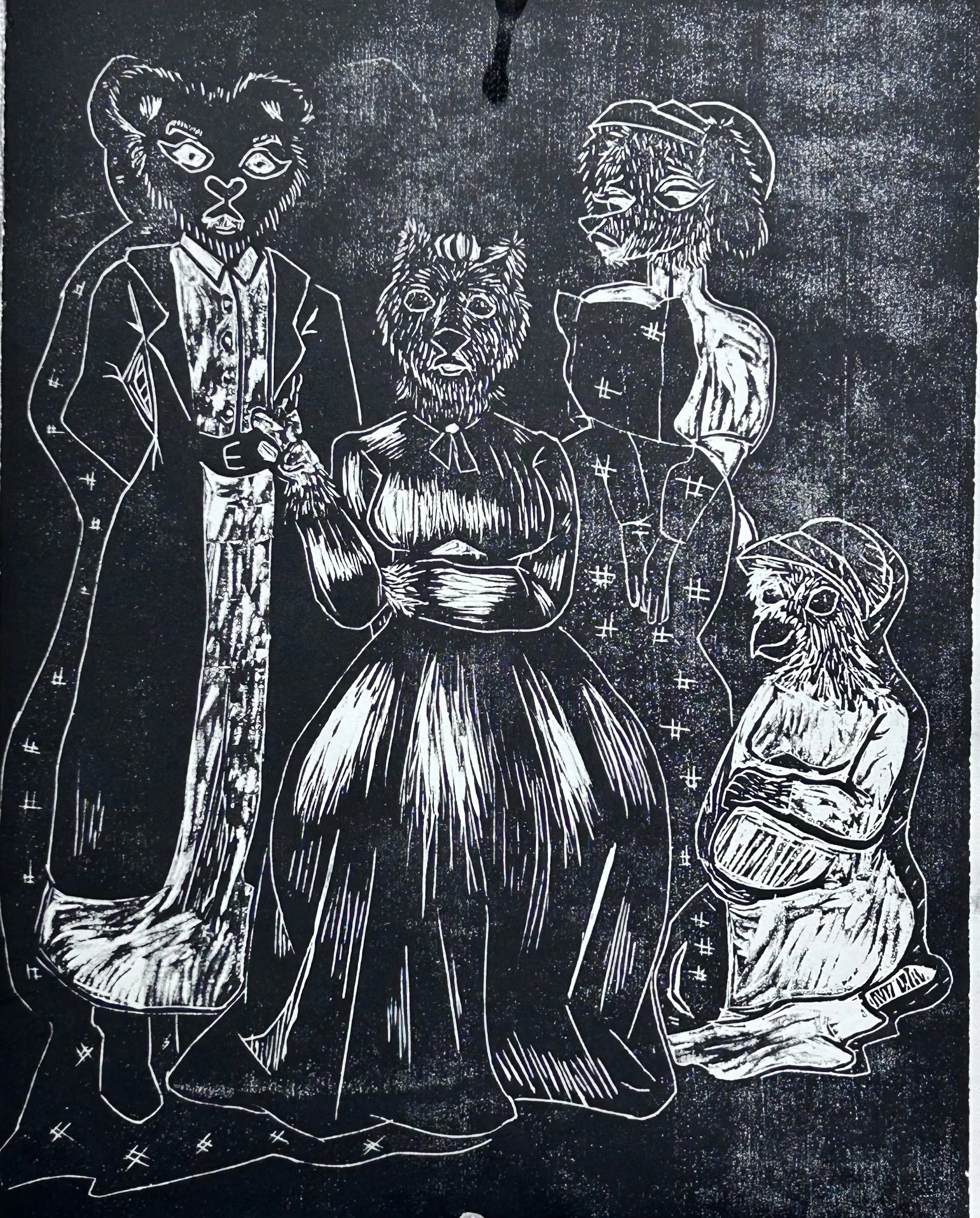 The “Standards” 
2025 
Intaglio Relief Print, Wood Matrix with Ink 
14 x 11 
Printmaking 1