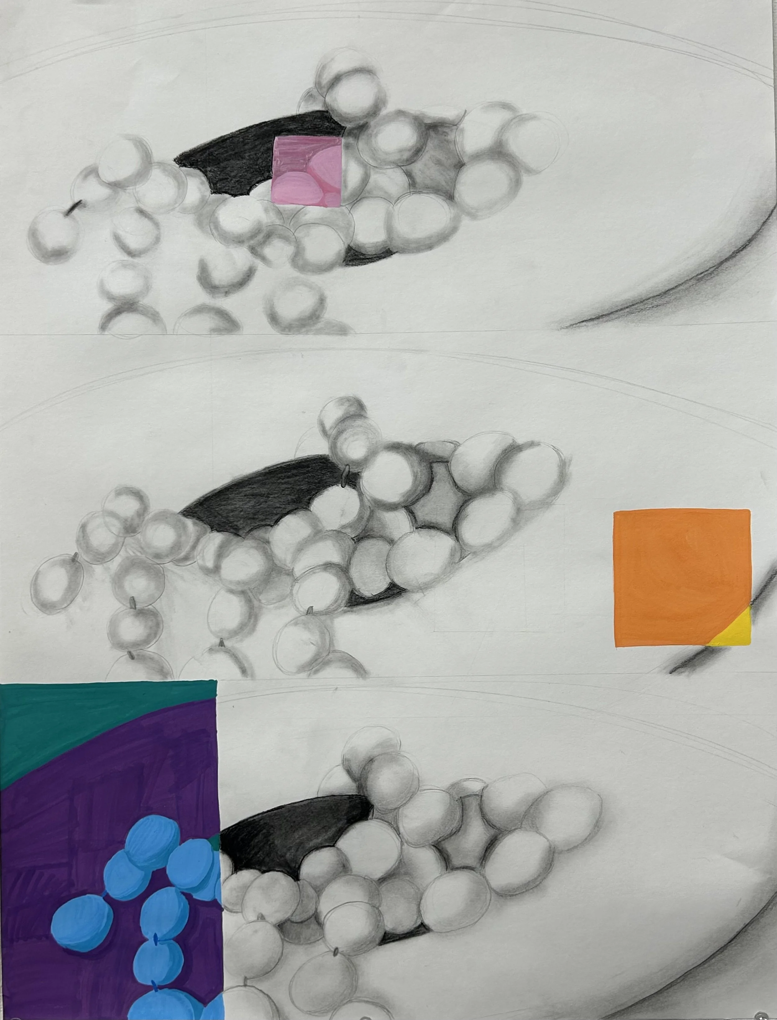 Progression Still 
2024 
Graphite, Pencil, and Acrylic Paint Markers 
18 X 24 
Studio C