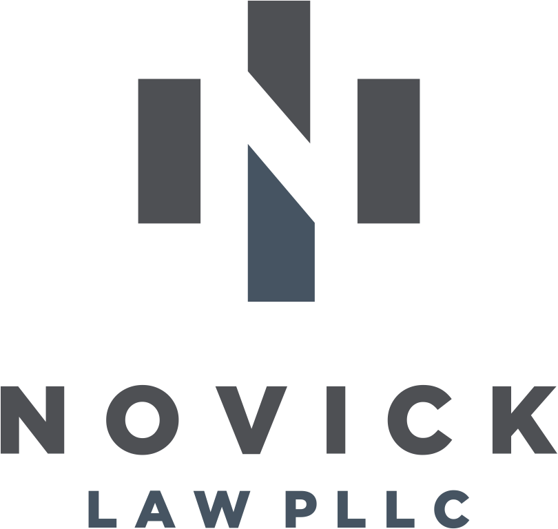 Logo for Novick Law PLLC featuring a stylized letter 'N' with three vertical bars on each side.