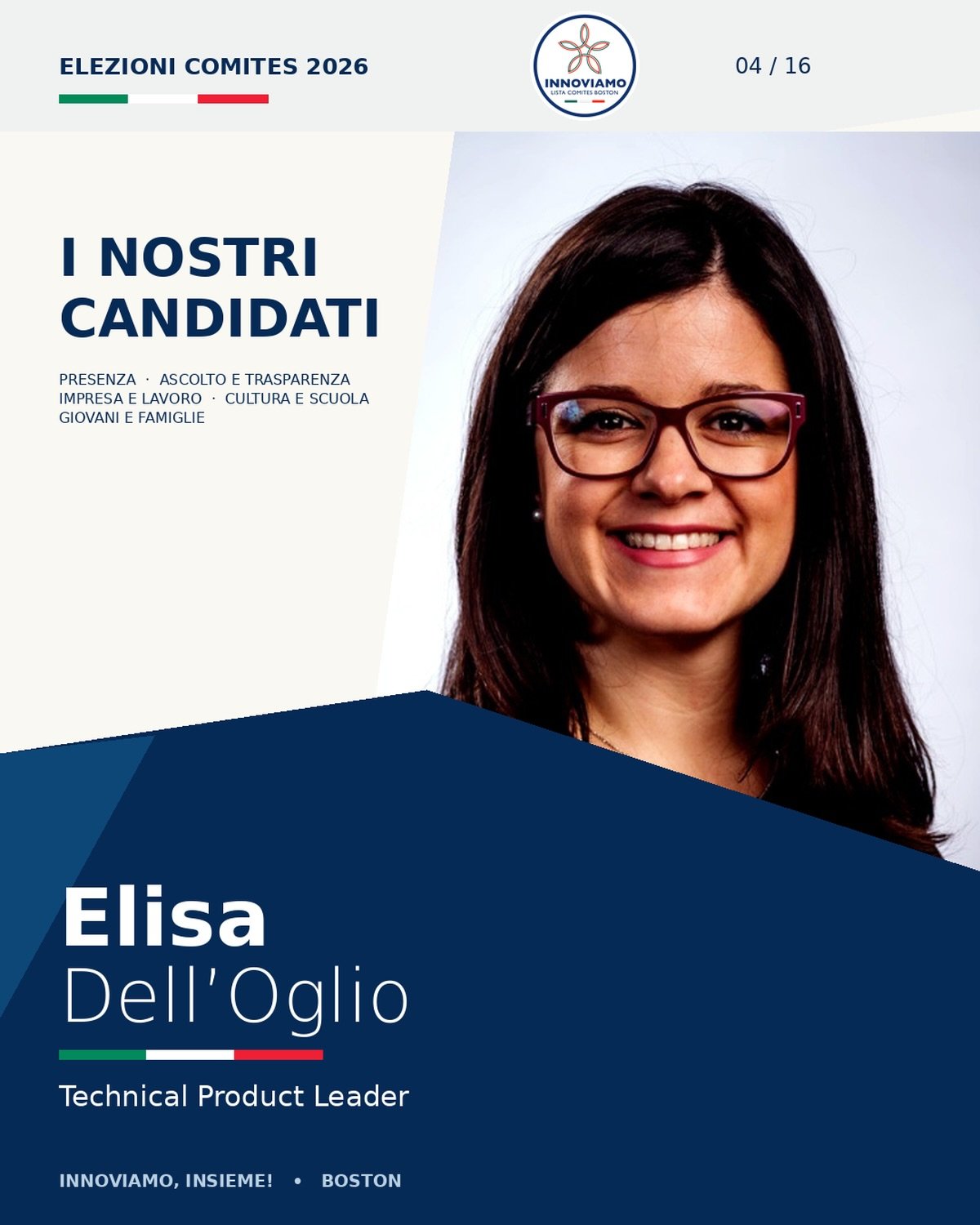🇮🇹 Vi presentiamo Elisa Dell&rsquo;Oglio!

Technical Product Leader, Elisa porta nella lista INNOVIAMO la sua esperienza nella gestione di prodotti tecnologici, nel coordinamento di progetti e nel collegare innovazione e bisogni delle persone.

📖 