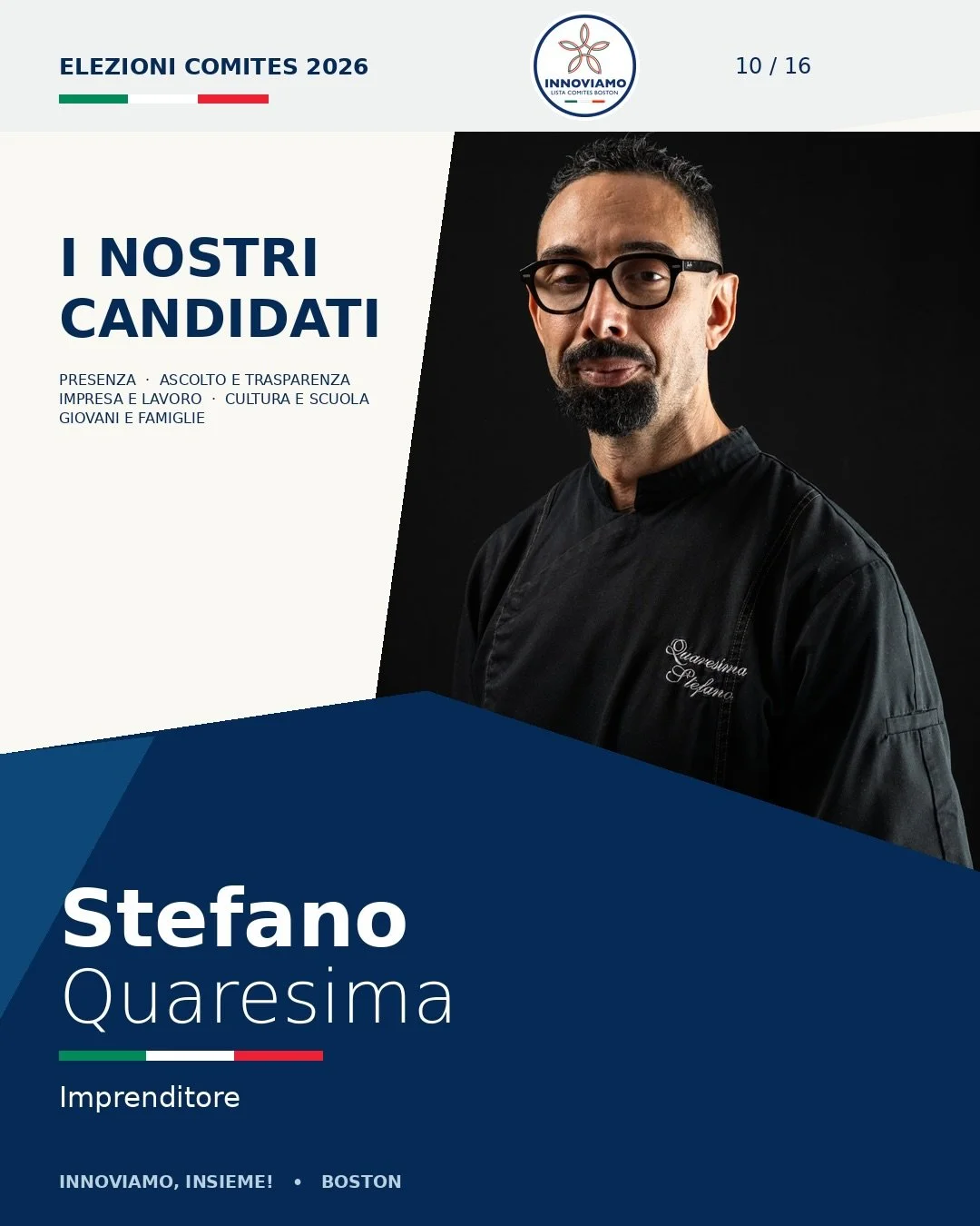 🇮🇹 Vi presentiamo Stefano Quaresima!

Imprenditore, owner di Via Cannuccia, Stefano porta nella lista INNOVIAMO la sua esperienza nel mondo del business, dove iniziativa, organizzazione e capacit&agrave; di adattamento fanno parte della quotidianit