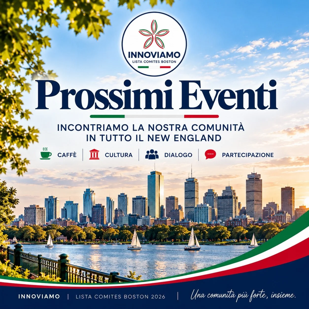 🇮🇹 EVENTS UPDATE! 📣 INNOVIAMO incontra il New England! 🇺🇸

☕ Un caff&egrave; insieme, nuove idee, tradizioni italiane e tante occasioni per conoscerci!

4 eventi, 4 occasioni per incontrarci e far sentire la nostra voce! 💙

📍 25 ottobre | Glou
