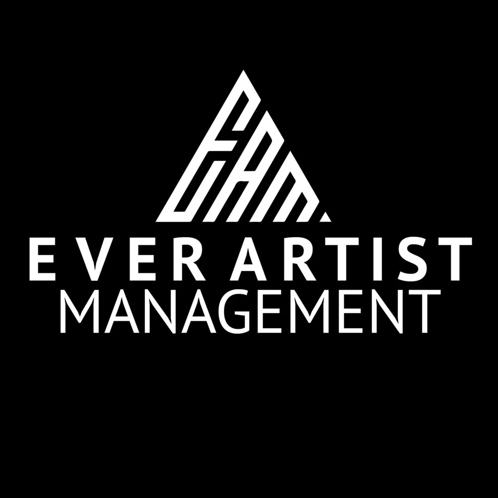 Black background with a white triangular logo and white text reading 'Ever Artist Management'.