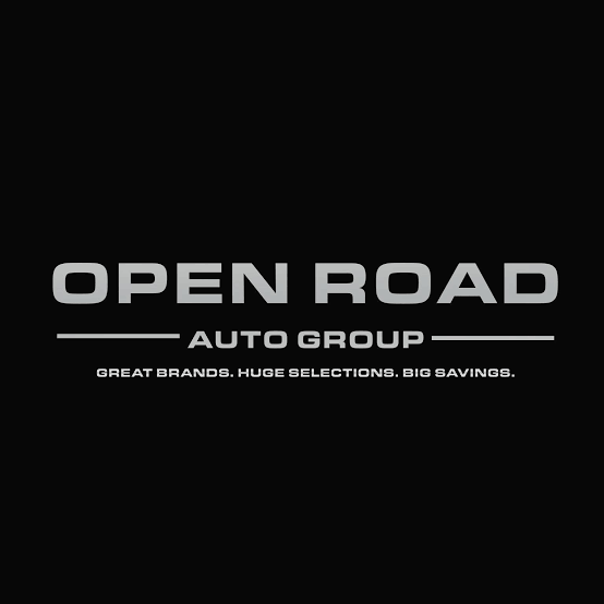 Black background with silver text that reads "OPEN ROAD AUTO GROUP" and smaller text underneath that says "GREAT BRANDS. HUGE SELECTIONS. BIG SAVINGS."