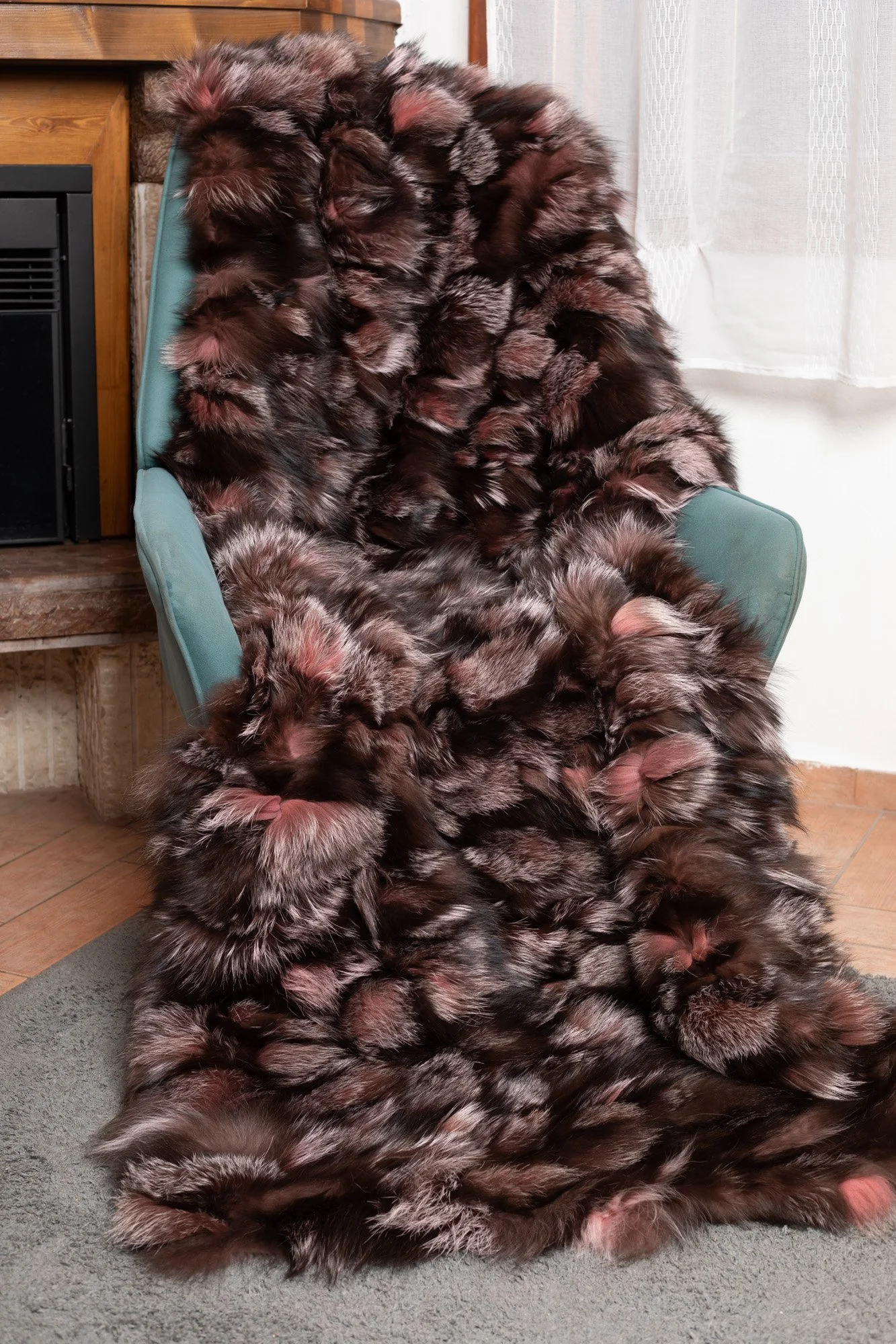 Light Pink Crystal Fox Fur Blanket