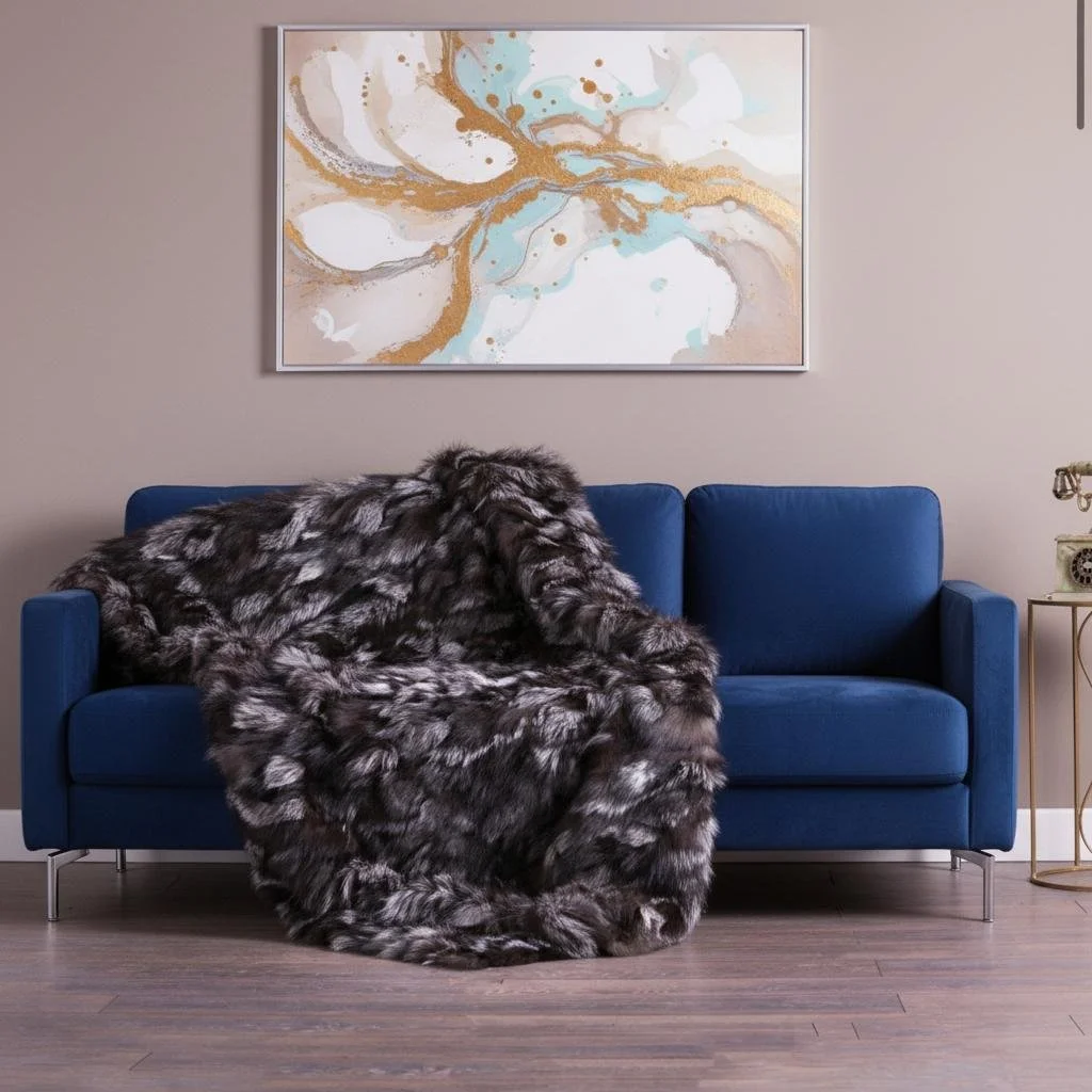 Silver Fox Fur Blanket Throw