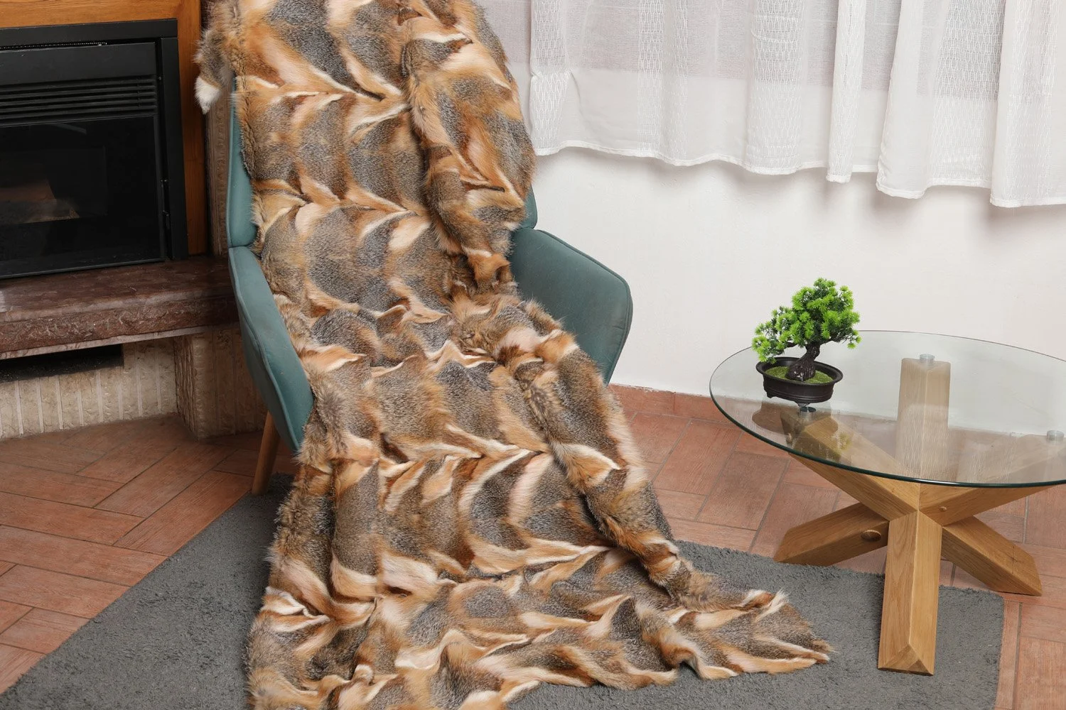 Gray Fox Fur Blanket Throw