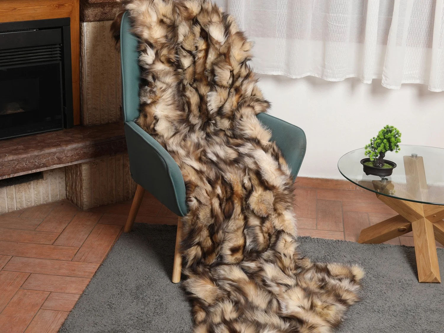 Cross Fox Fur Blanket