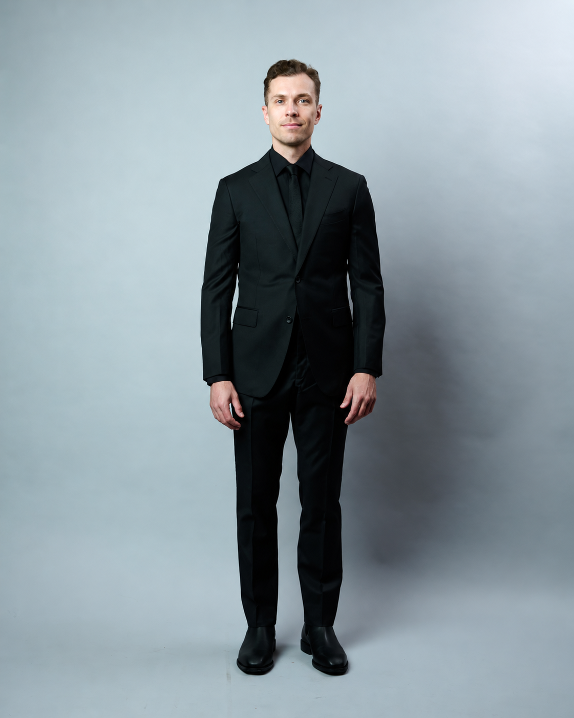 Black on Black Wool Suit Hire
