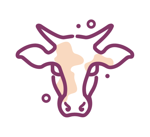Stylized outline of a goat's head with purple lines and cream-colored patches on a black background.