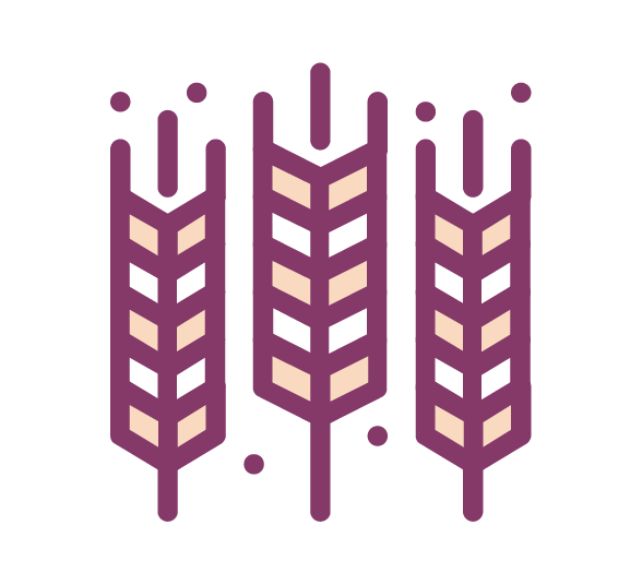 Stylized purple and pink wheat stalks on a black background.