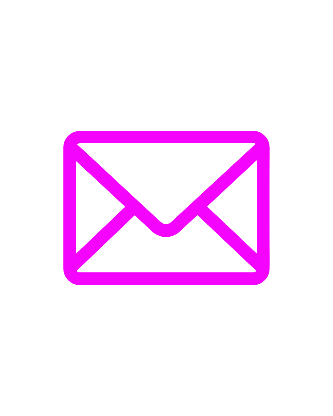 Neon pink outline of an envelope icon on a black background.