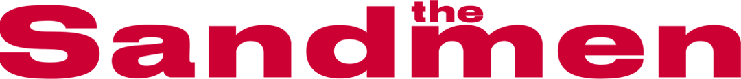 Logo med teksten 'the Sandmen' i store, røde bogstaver.