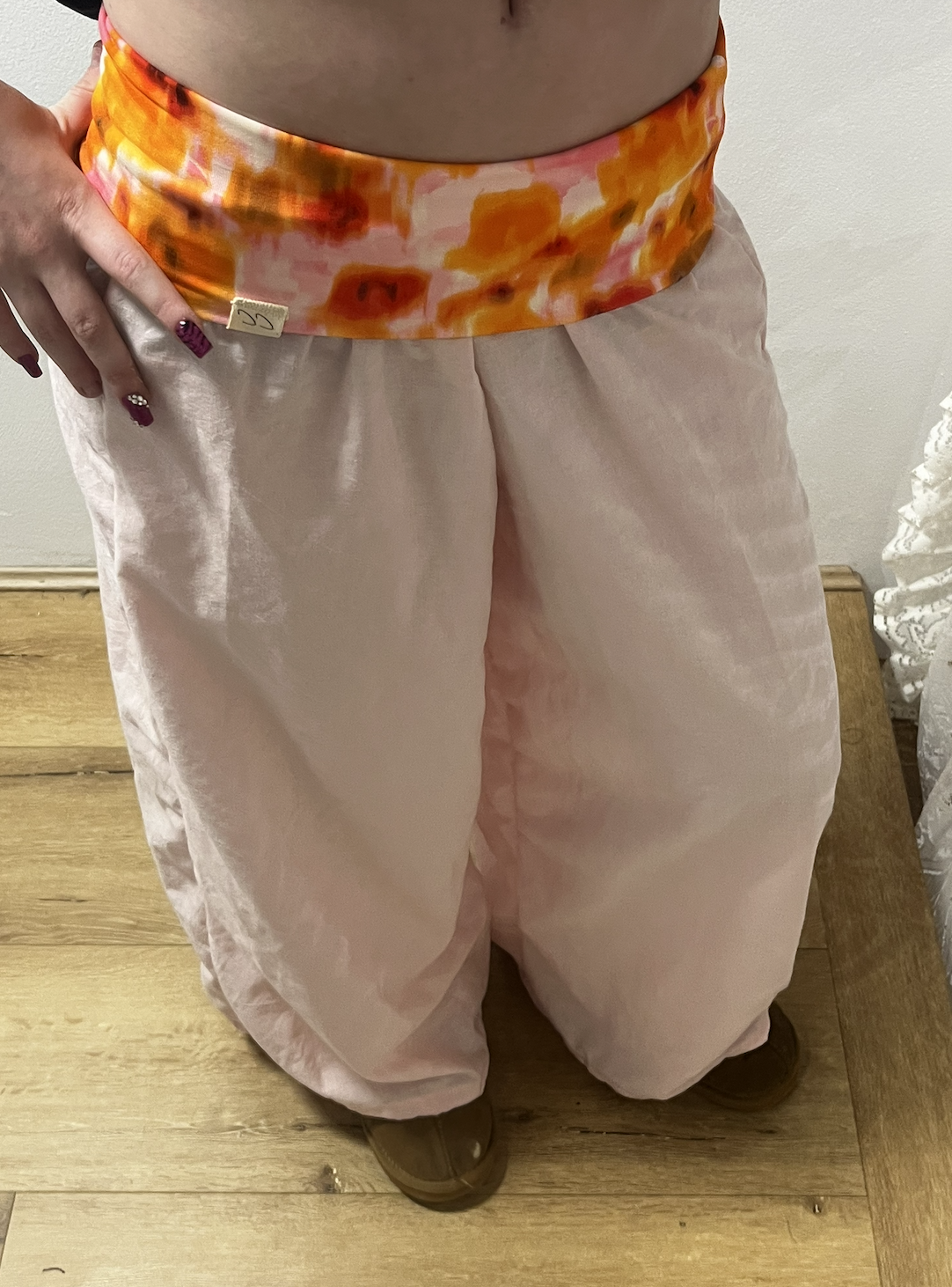 Colourful pink foldover waistband pants