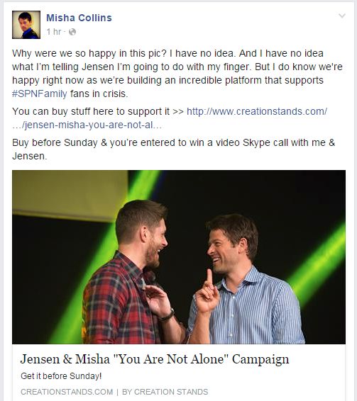 Misha Collins - Facebook - You Are Not Alone