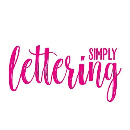 Pink hand-lettered text reading "Lettering Simply" on a white background.