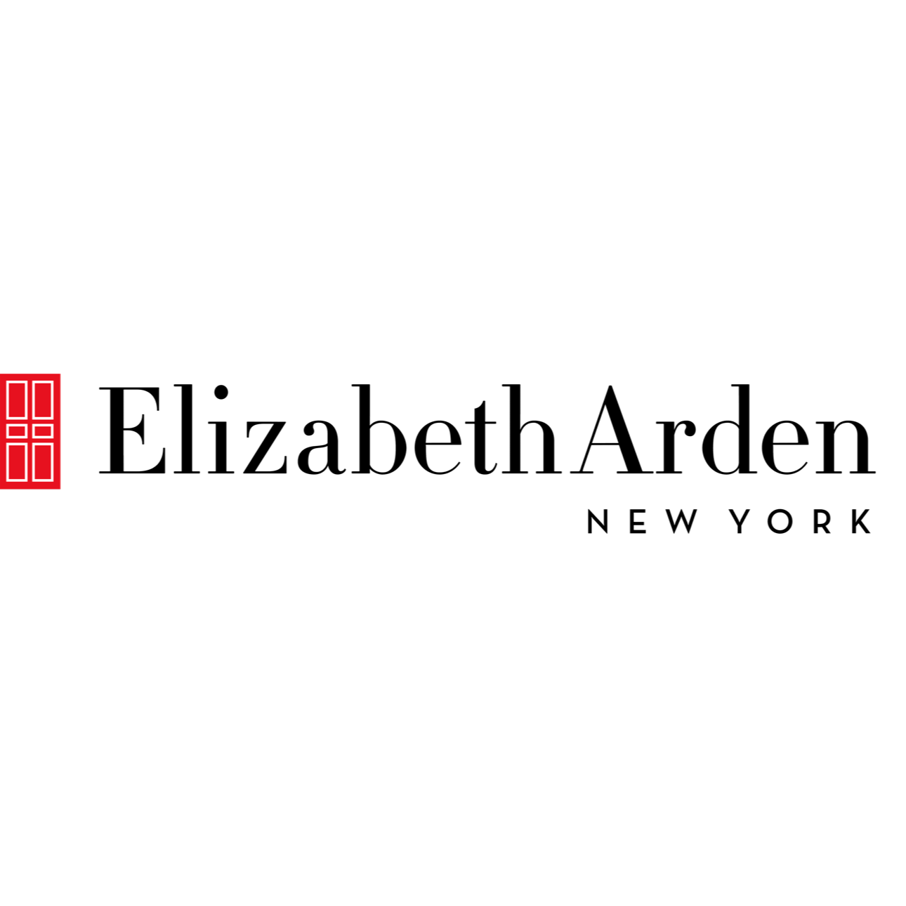 Elizabeth Arden logo with red window graphic and black text on white background.