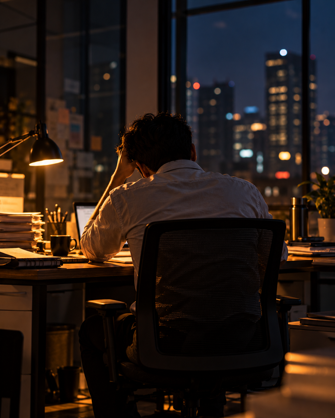 Young man sitting in office working on the laptop