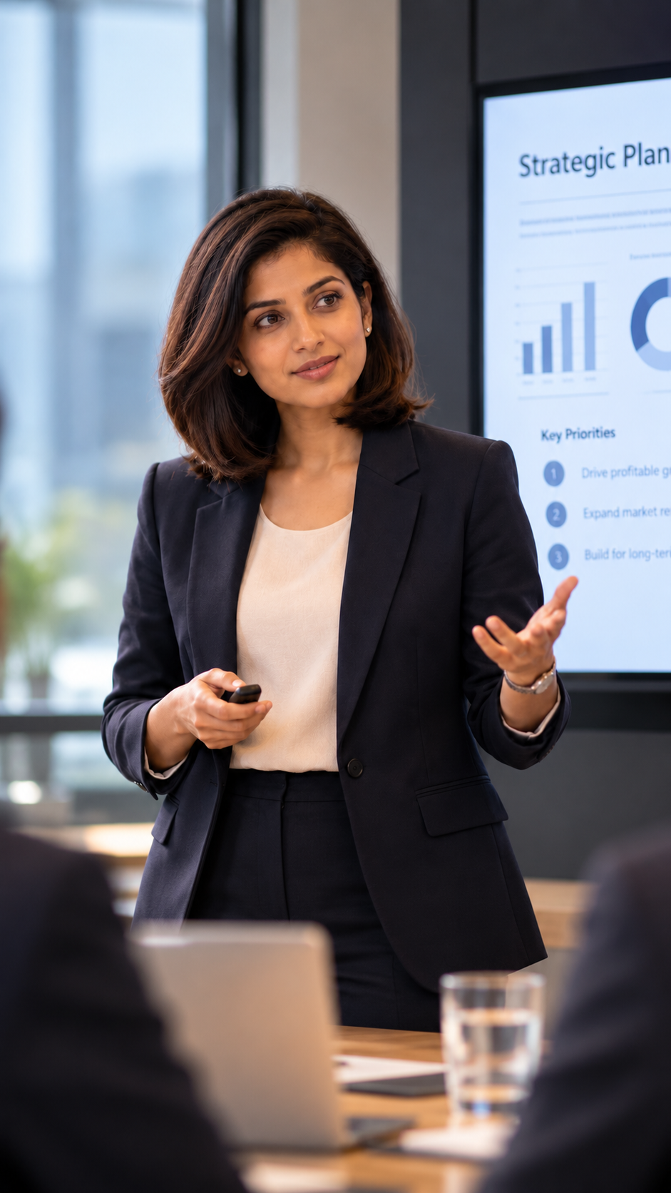 Kavya presenting in a high stakes CEO meeting