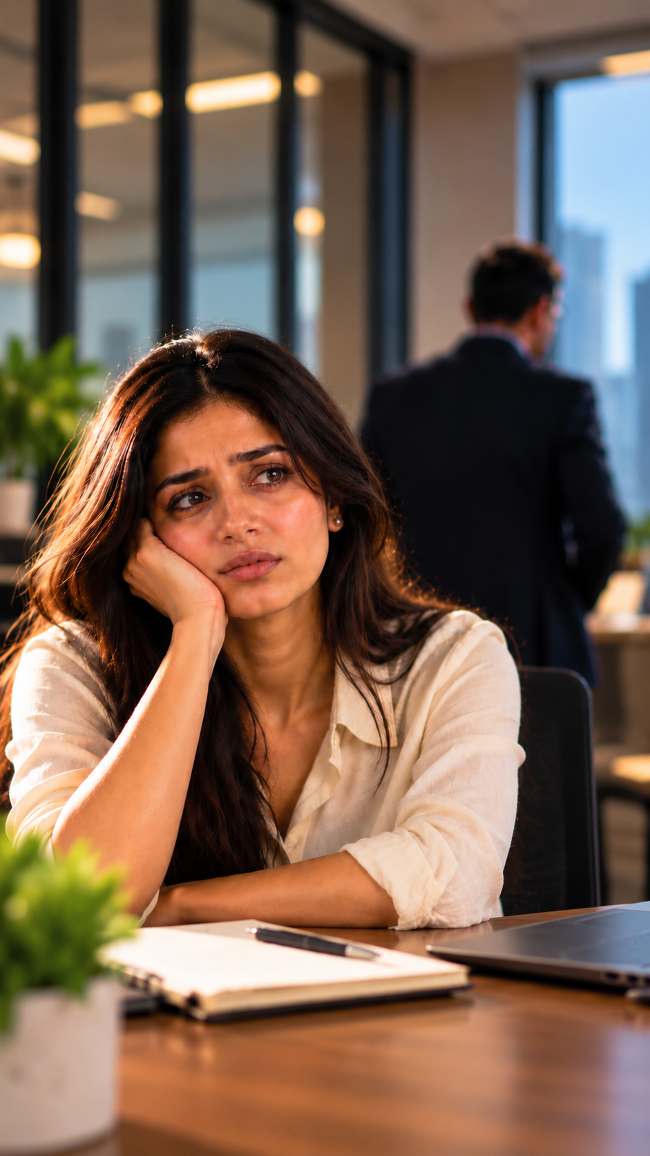 Tara sitting in office wondering if anyone would even believe her