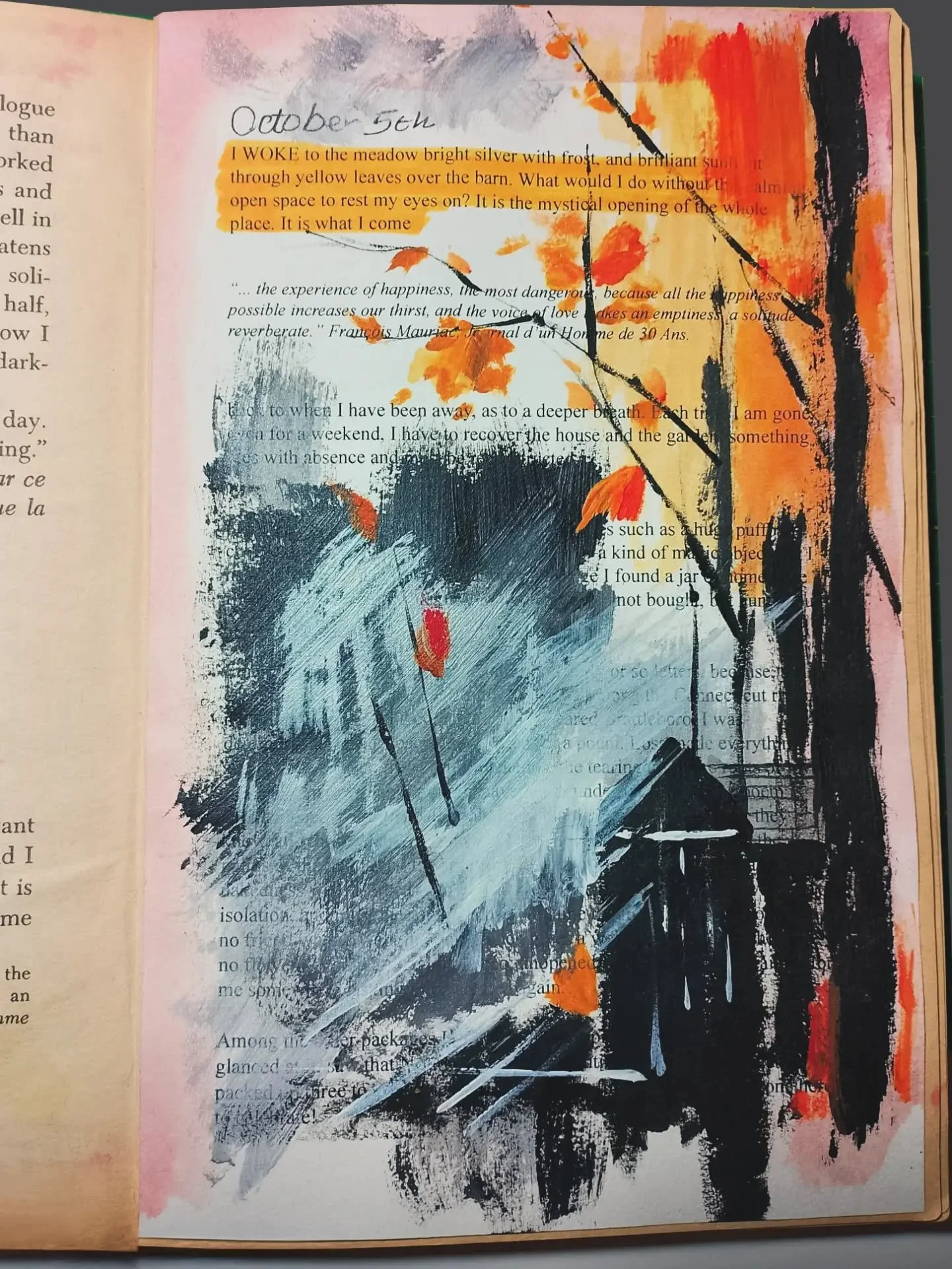 I WOKE to the meadow bright silver with frost, and brilliant sunlight through yellow leaves over the barn. May Sarton - Journal of solitude

#sketchbookart
#autumnleaves🍂 
#idowhatilove 

Drawing while watching a literary master

#جواد_مجابی