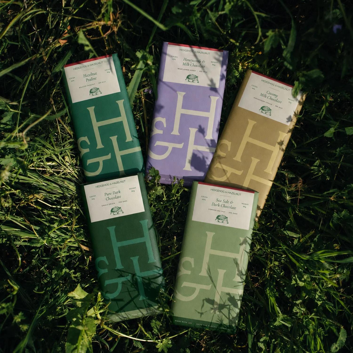 Hedgehog & Hazelnut chocolate bars in the grass