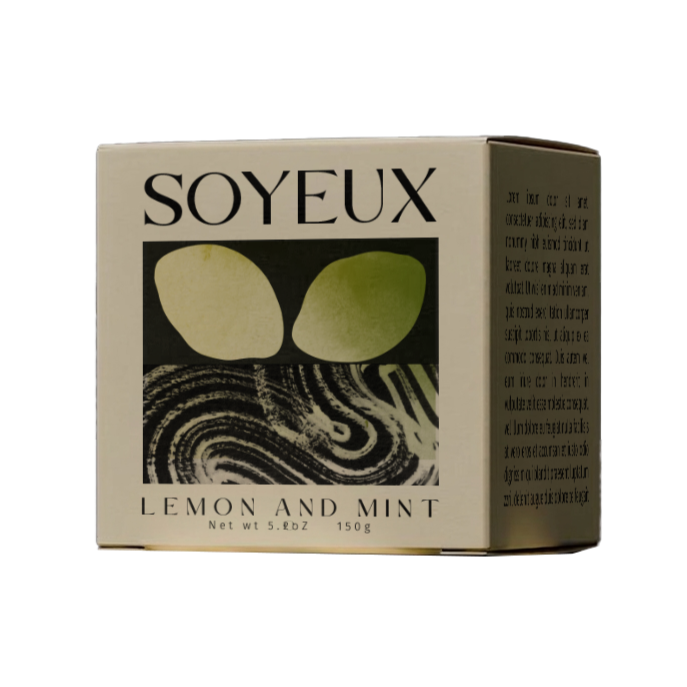 A box of soy wax lemon and mint scented candles.