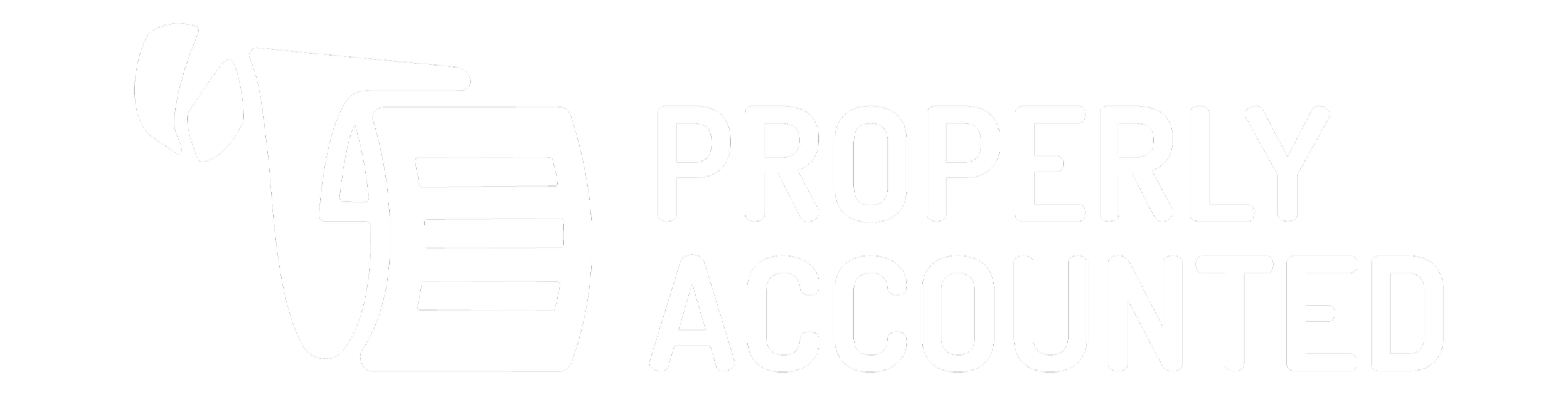 White Property Accounted logo featuring adding machine tape icon on a black background