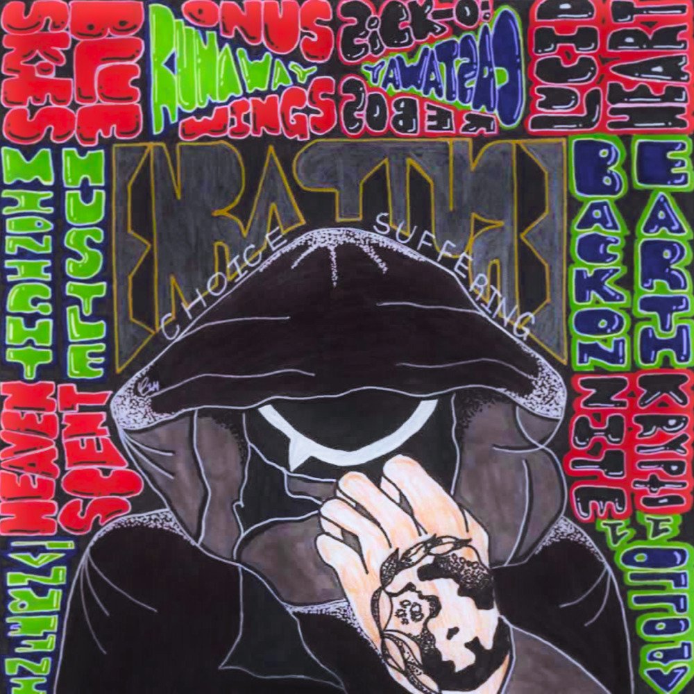Original album art of Choice Suffering's debut 2025 album, EnRapture. 
Art by Cailey Dorris