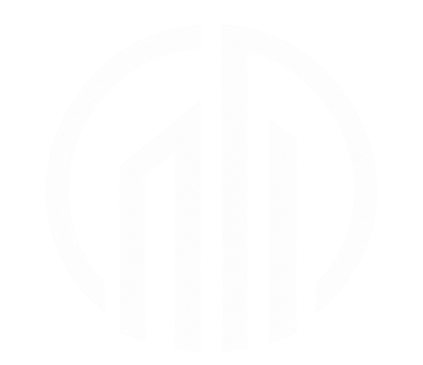 A black and white stylized peace symbol with a white peace sign in the center of a white circle, against a black background.