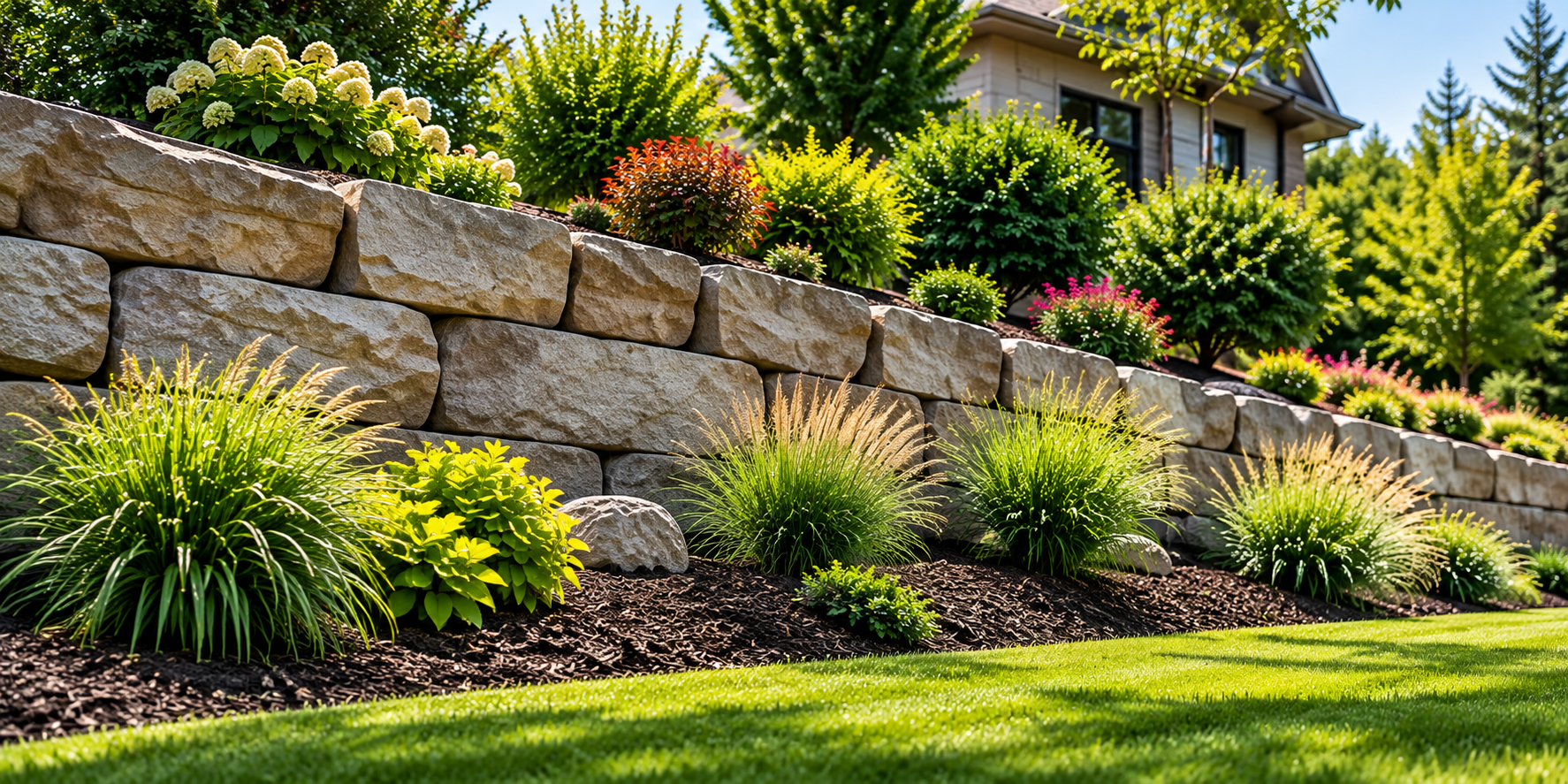 Sunlit Stone Wall Garden Landscape.png