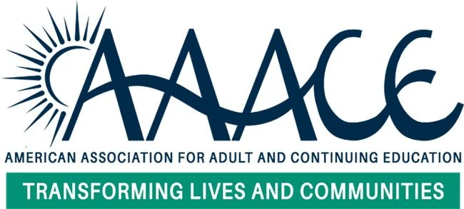American Association for Adult and Continuing Education (AAACE) logo with the tagline “Transforming Lives and Communities.”