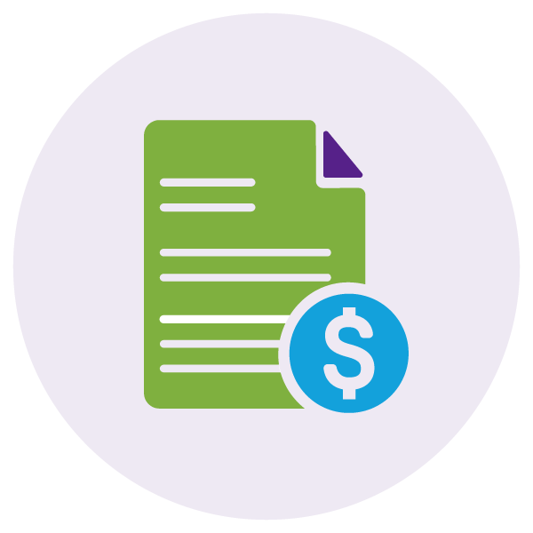Icon of a document with a dollar sign in front, representing financial or billing documents.