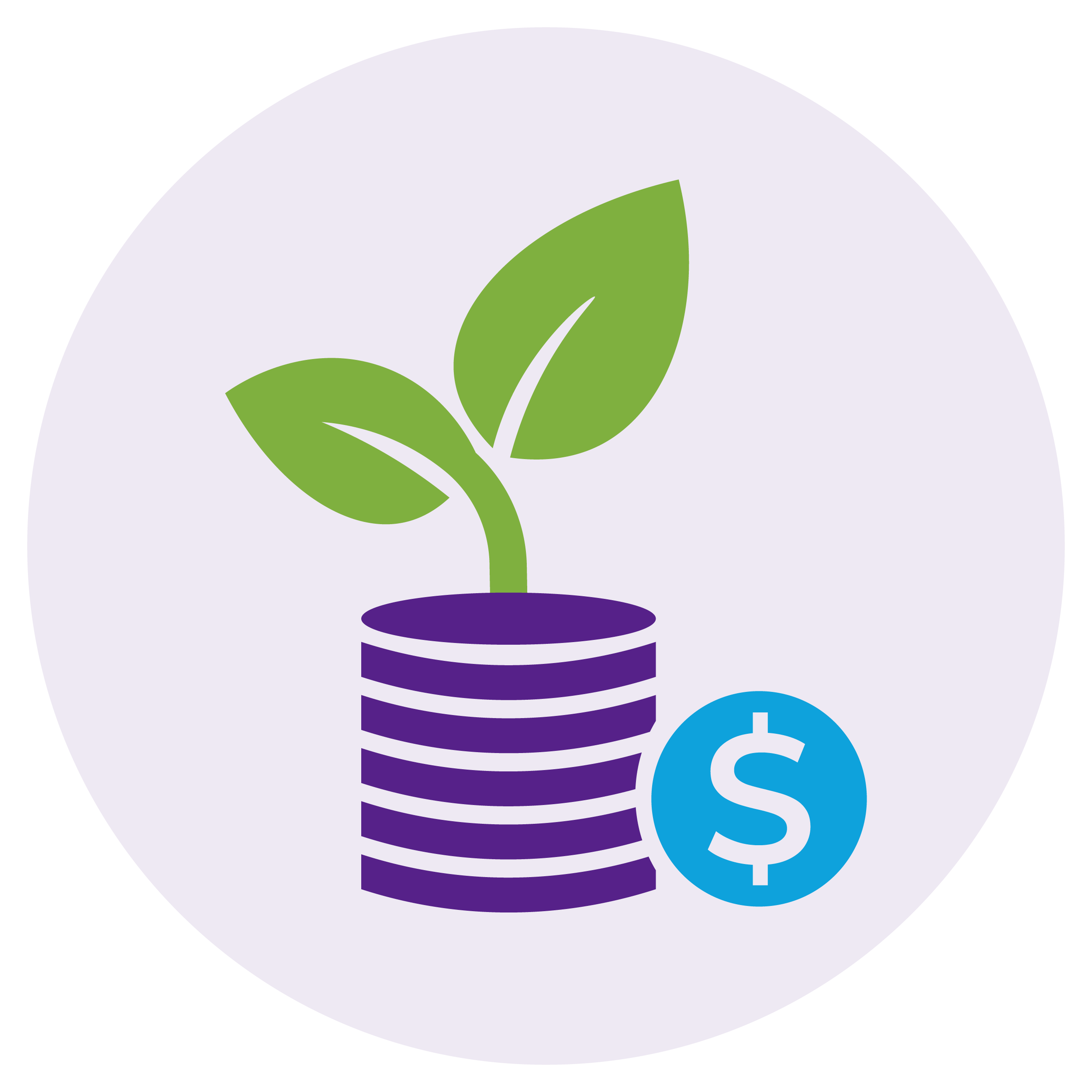 A stylized illustration of a light bulb with a green plant growing inside it, representing eco-friendly or sustainable energy, with a dollar sign symbol nearby.