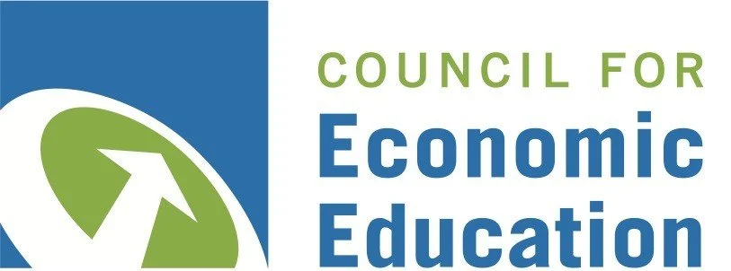 Council for Economic Education logo with green and blue upward arrow graphic