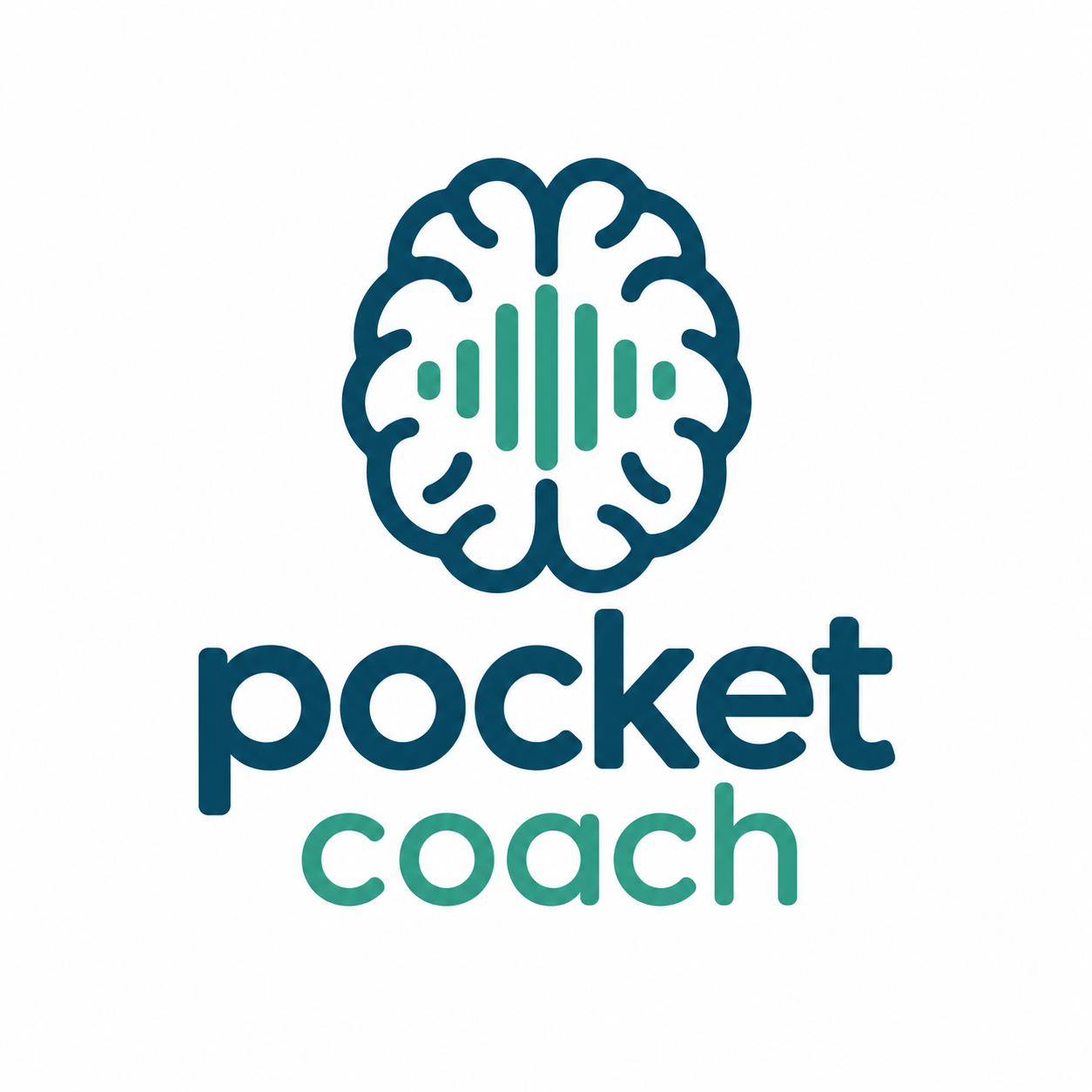 Logo for Pocket Coach featuring a stylized brain and the text 'pocket coach'.