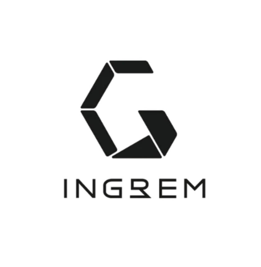 Dark logo featuring a stylized letter 'C' made of geometric shapes, with the word 'INGREM' below it.