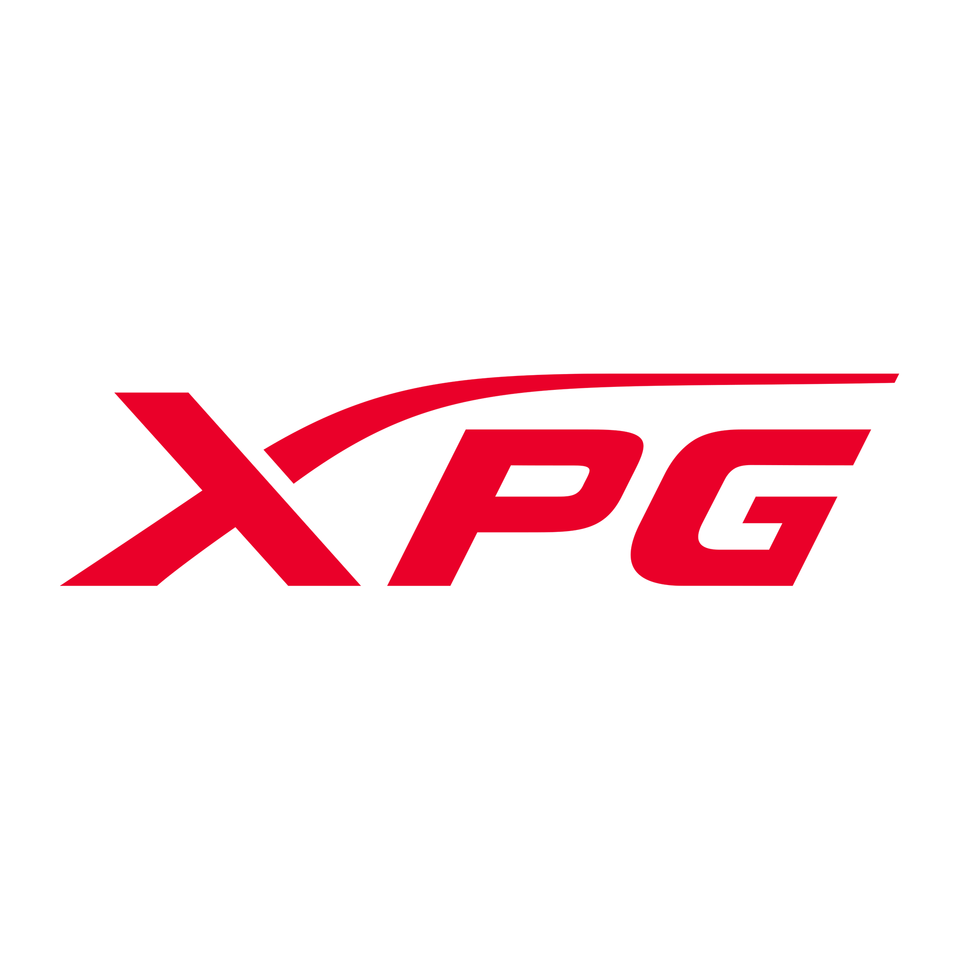 Red and black XPG logo with stylized font and a swooping underline