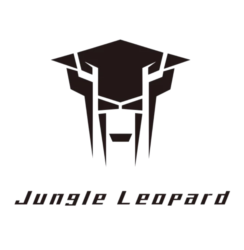 Stylized logo with a dark geometric shape and the text 'Jungle Leopard' below.