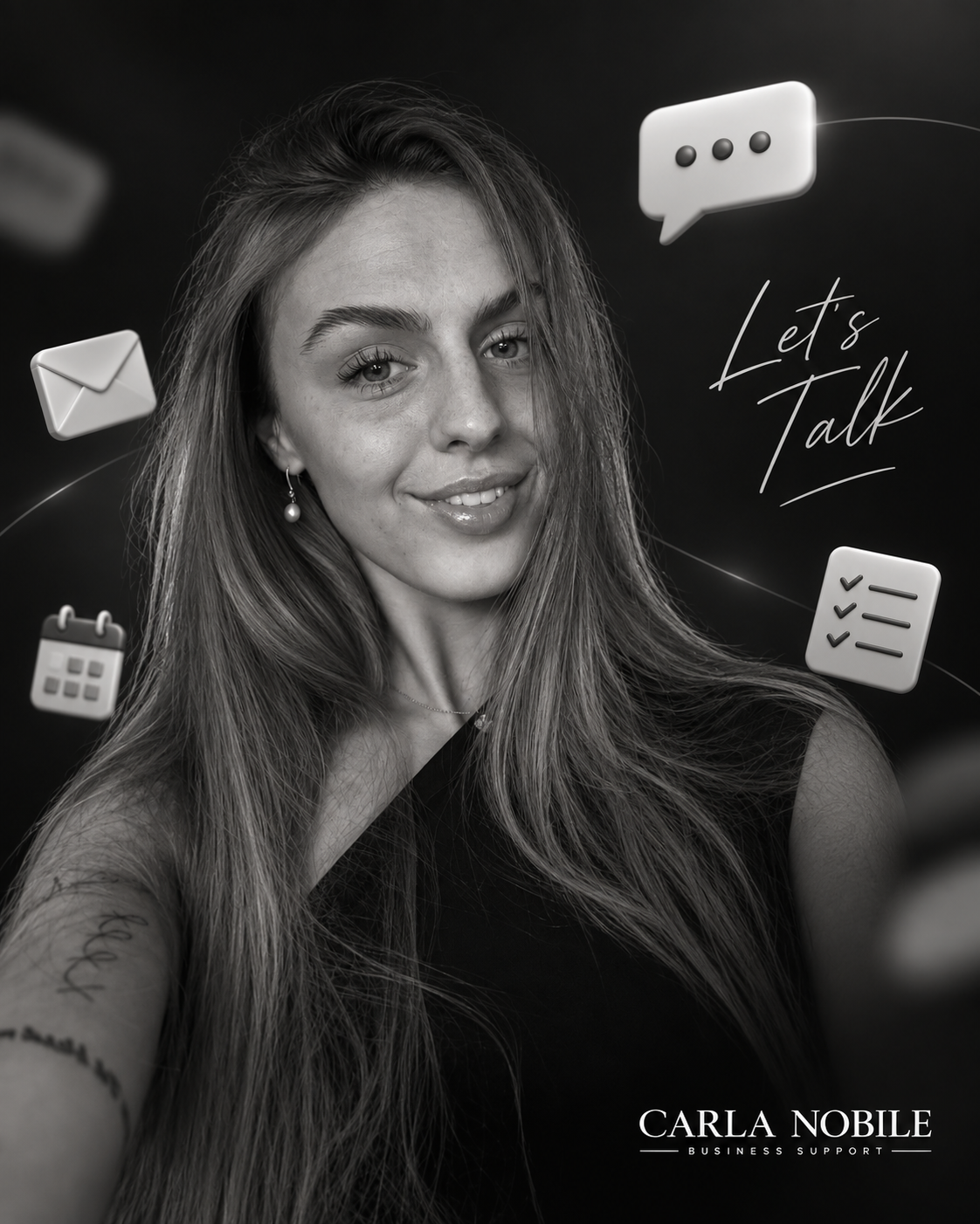 Carla Nobile with digital business support icons