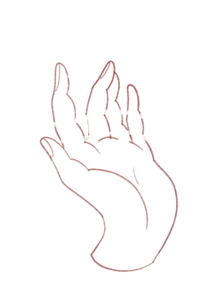 Un'illustrazione stilizzata di una mano rossa che tiene delle dita alzate.