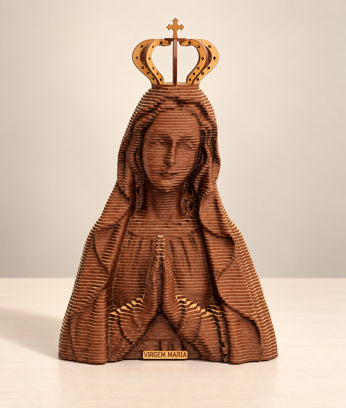 Estátua Virgem Maria Em Madeira - 30cm