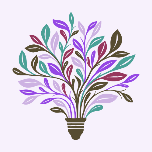 A creative illustration of a light bulb with colorful leaves and branches growing out of it.