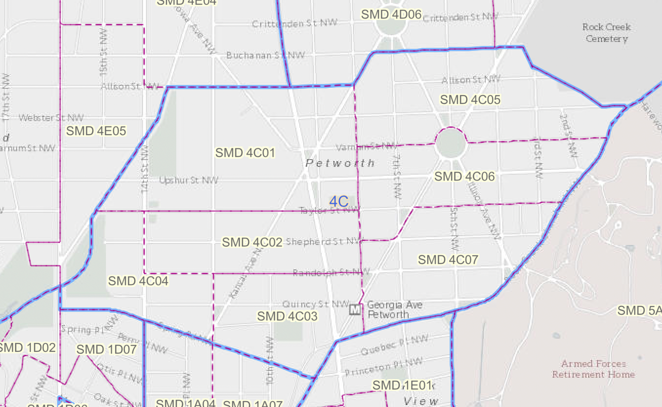 Map showing the boundaries of ANC 4C07.